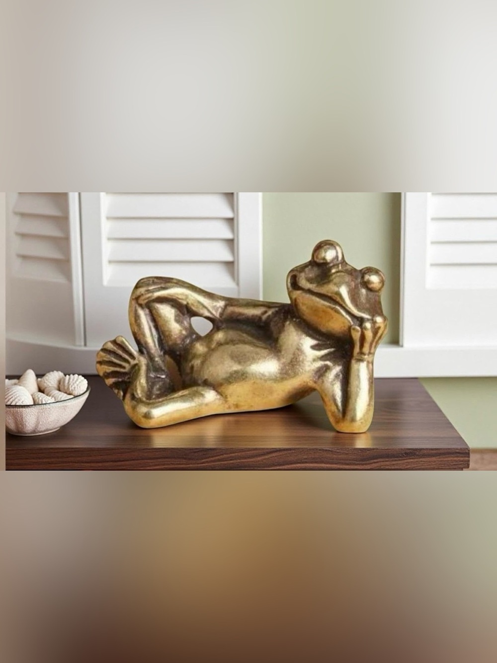 Retro Brass Frog Figurine - Relaxed Reclining Pose - Picture 2 of 4